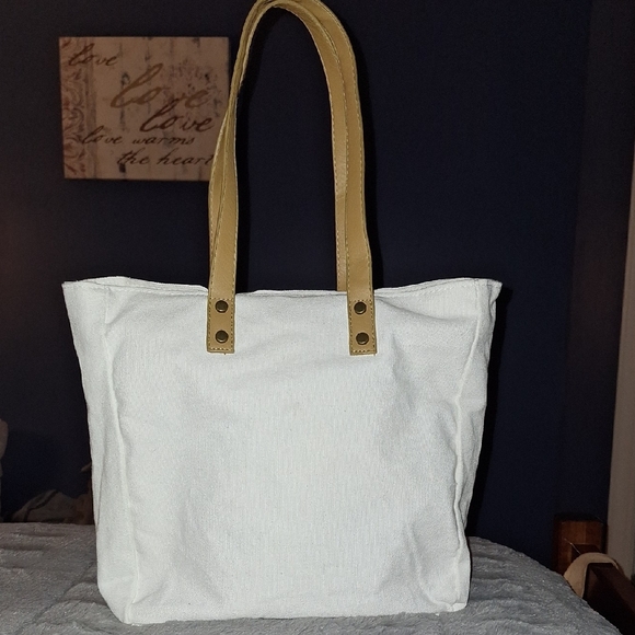 COZY EARTH Chic White Tote with Tan Handles - Picture 3 of 5